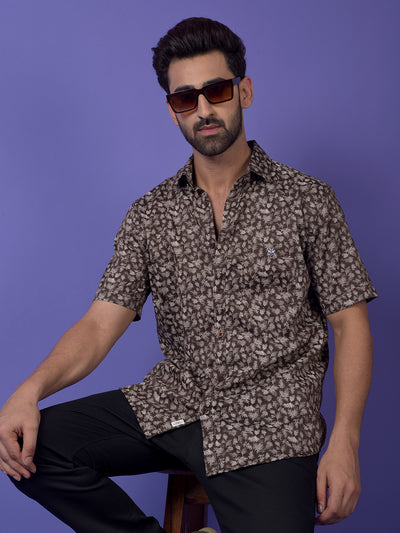 Brown Printed 100% Cotton Shirt