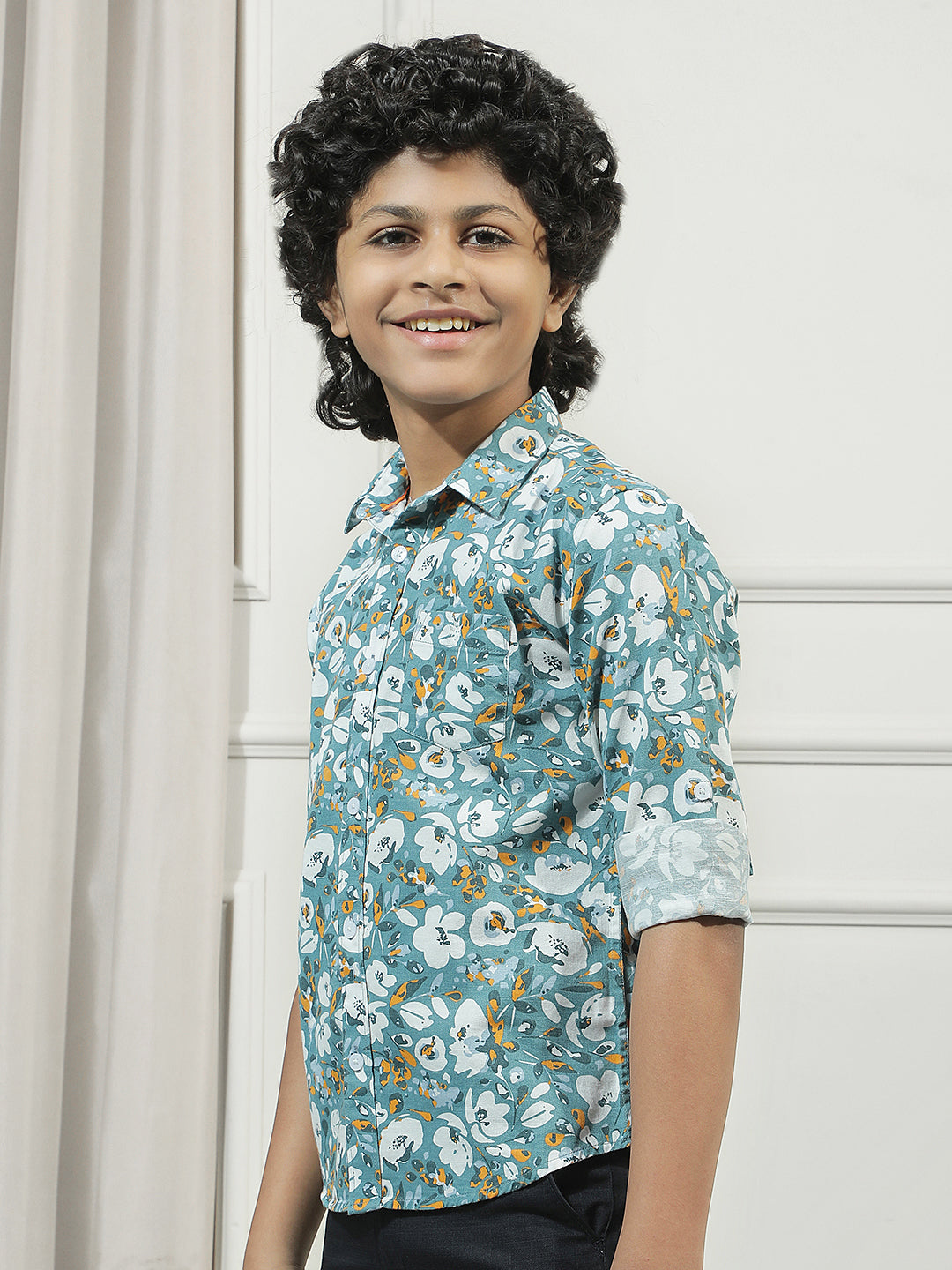 Teal Green Floral Print Shirt