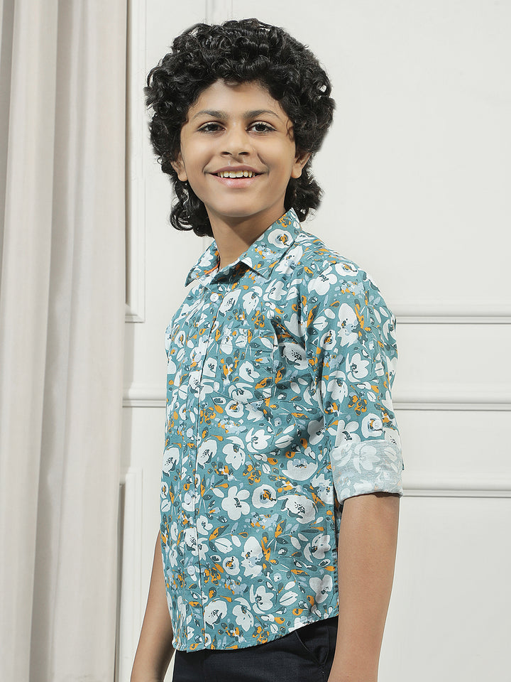 Teal Green Floral Print Shirt