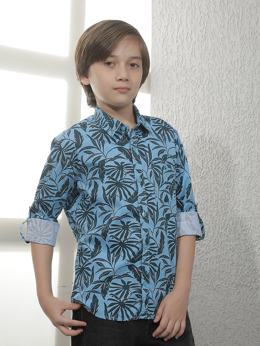 Teal Blue Tropical Print Shirt
