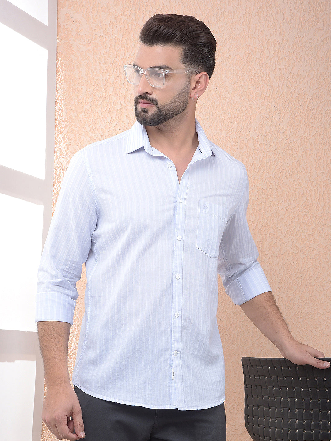 Purple Vertical Stripes 100% Cotton Shirt