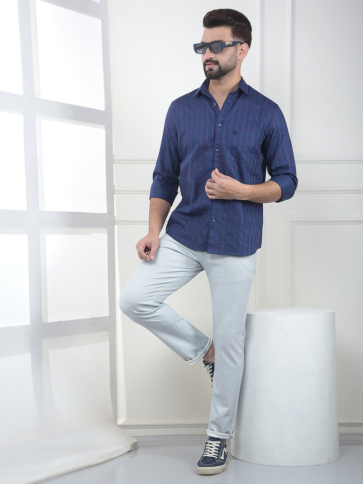 Navy Blue Checked 100% Cotton Shirt