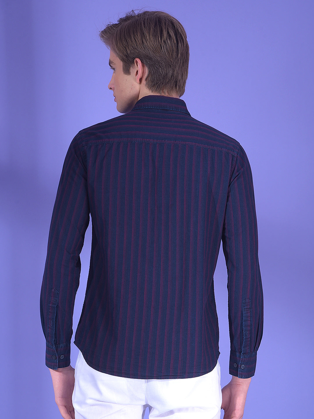Navy Blue Vertical Stripes 100% Cotton Shirt