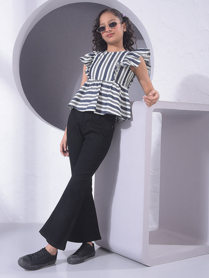 Black Vertical Stripes Sleeveless 100% Cotton Peplum Top