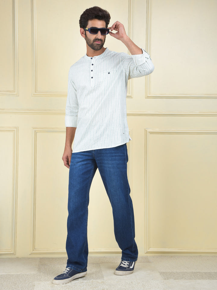 Green Vertical Stripes Knitted Kurta