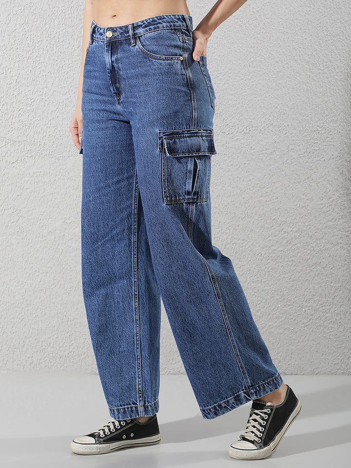 Blue 100% Cotton Cargo Jeans
