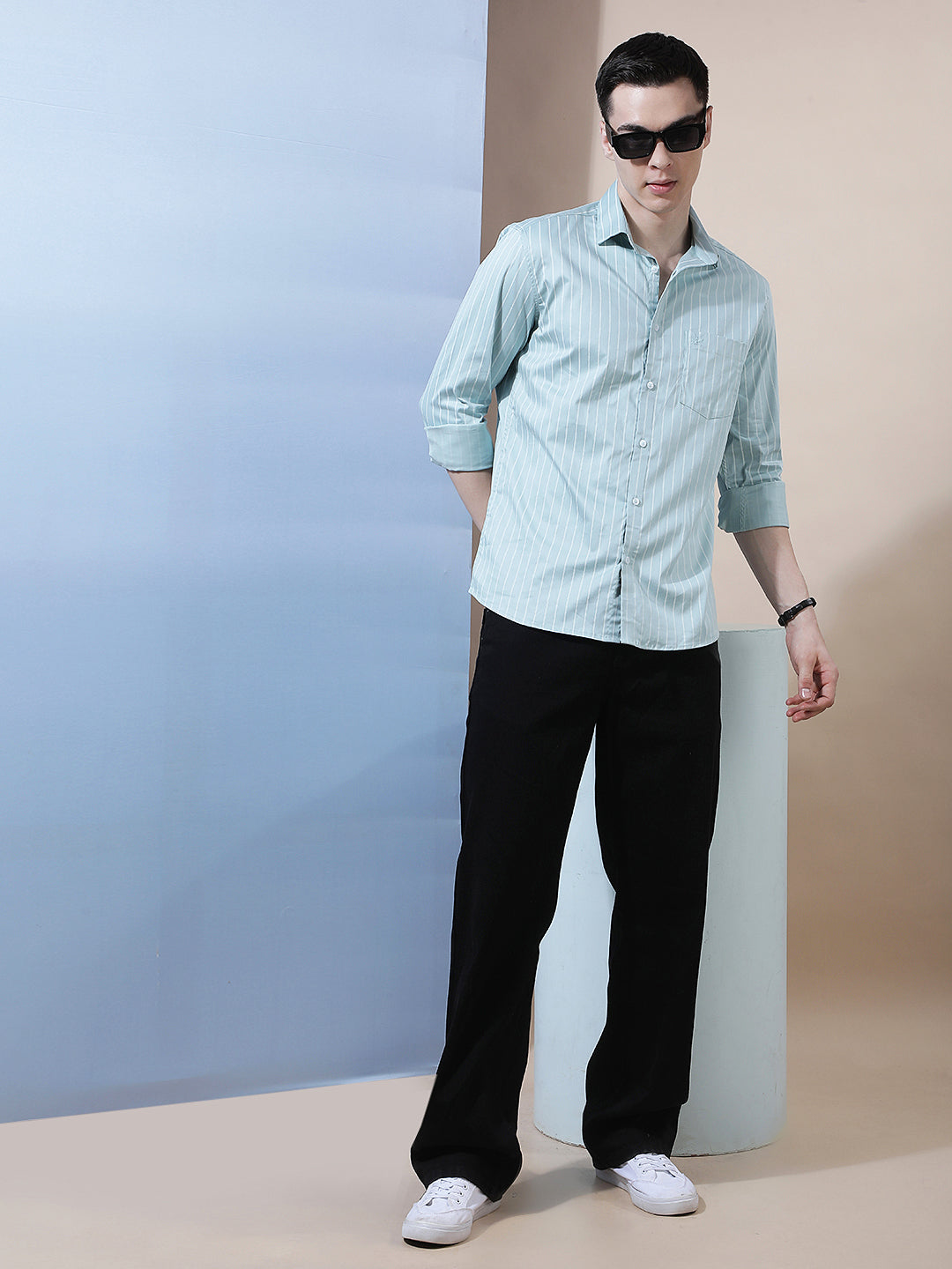 Green Vertical Stripes Shirt