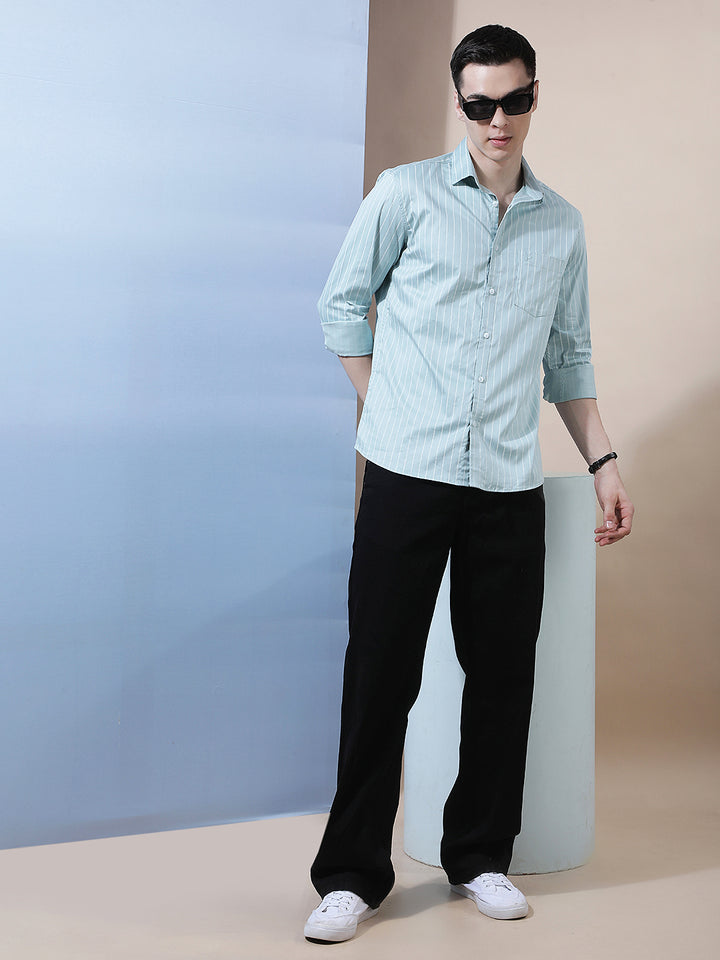 Green Vertical Stripes Shirt