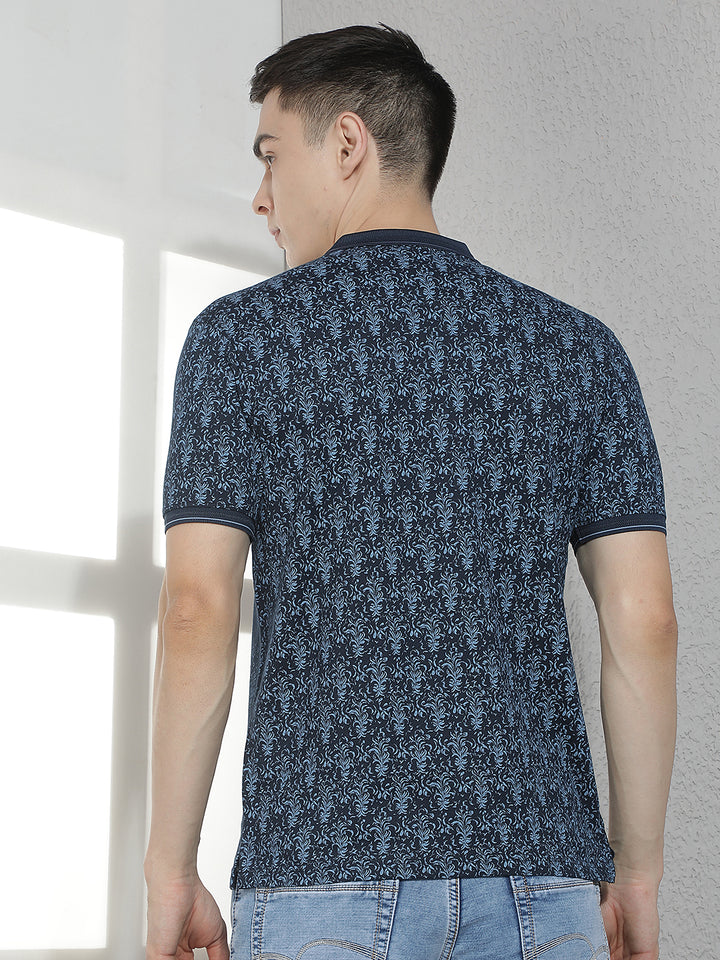 Navy Blue Floral Print T-Shirt