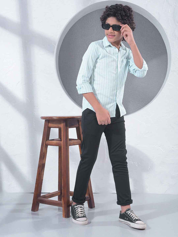 Green Vertical Stripes 100% Cotton Shirt