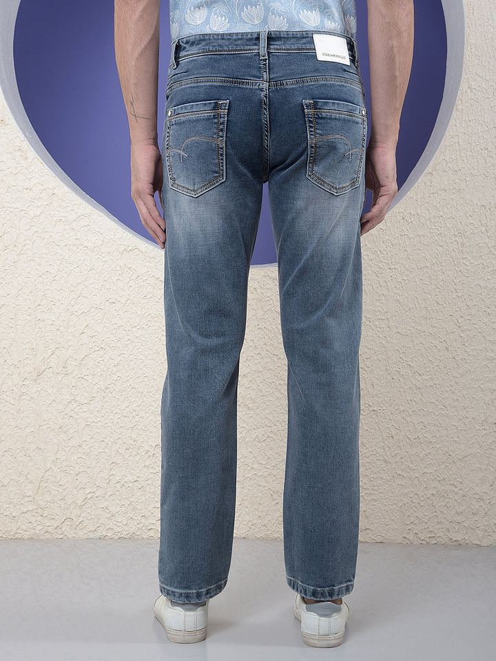 Blue Easy-Wear Straight Jeans