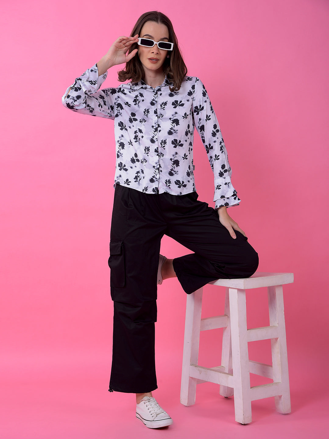 Black Loose Fit 100% Cotton Cargo Trousers