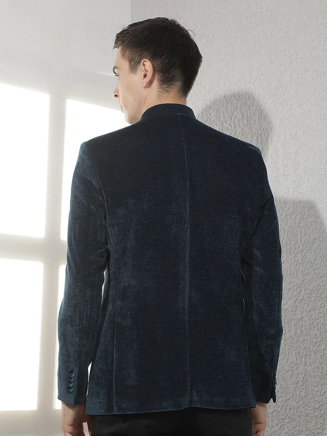 Navy Blue Mandarin Neck Blazer