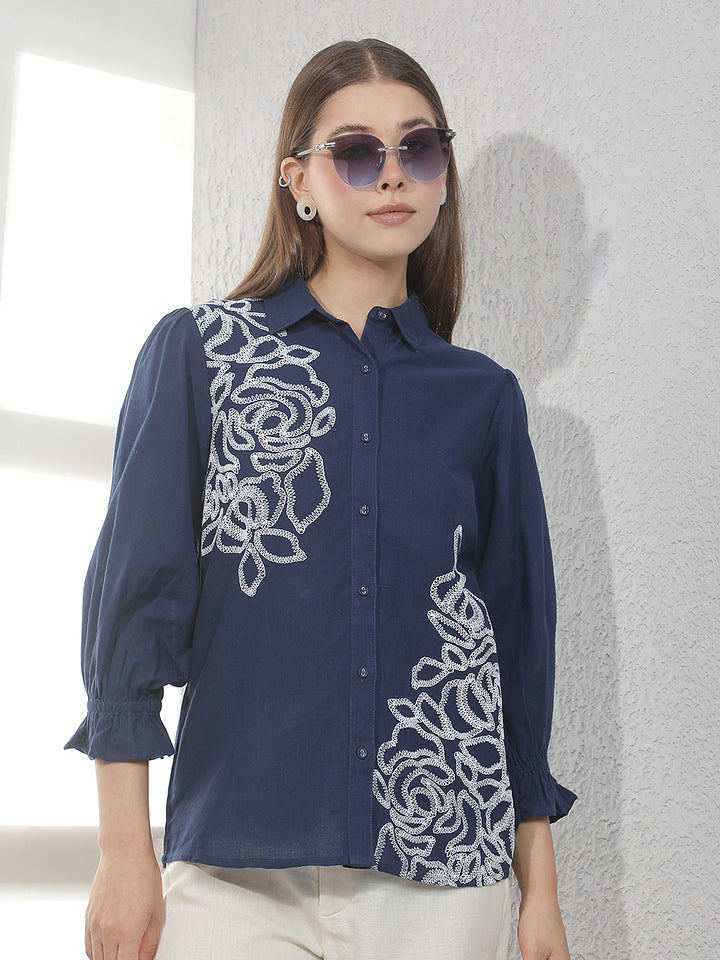 Navy Blue Embroidered Shirt