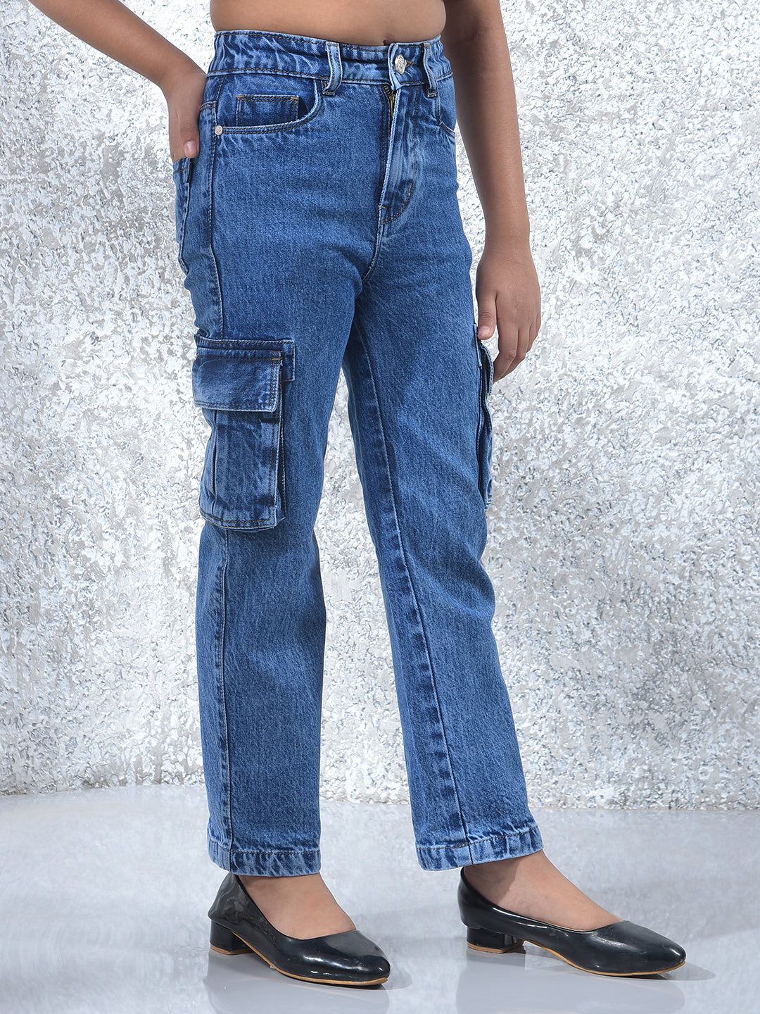 Blue 100% Cotton Cargo Jeans