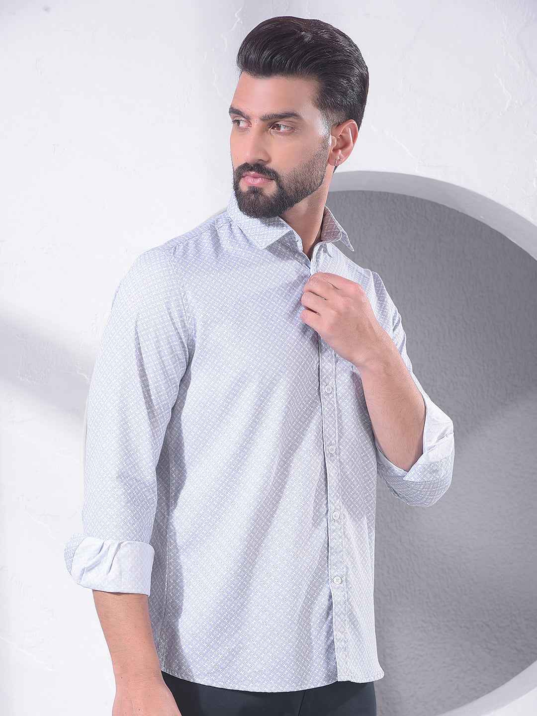 Grey Geometric Print Shirt