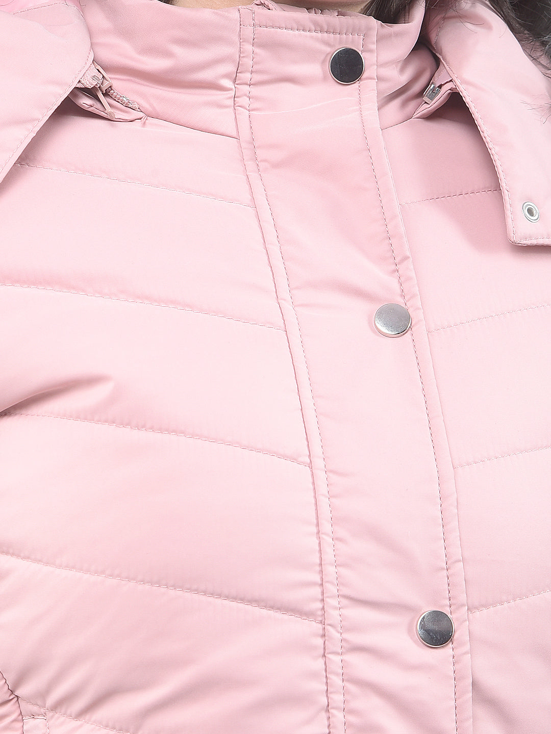 Pink Hooded Neck Puffer Jacket