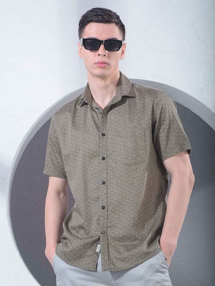 Olive Modern Print Shirt