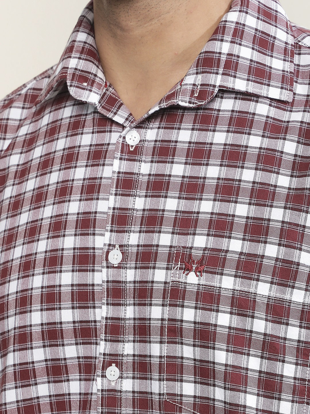 Maroon Checked 100% Cotton Shirt