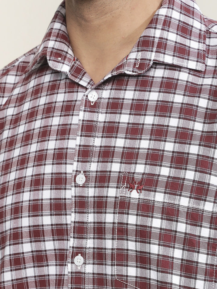 Maroon Checked 100% Cotton Shirt