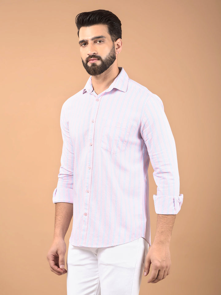 Pink Vertical Stripes 100% Cotton Shirt-Men Shirts-Crimsoune Club