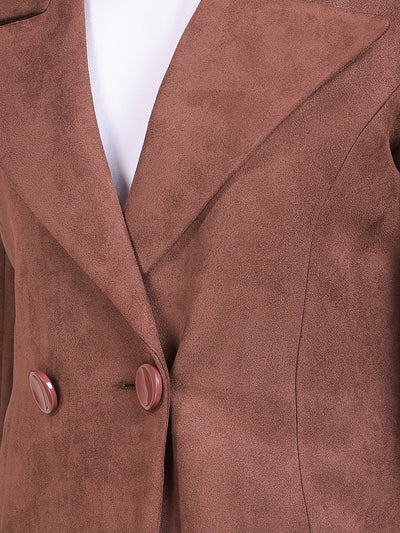 Brown Notched Lapel Double-Breasted Overcoat