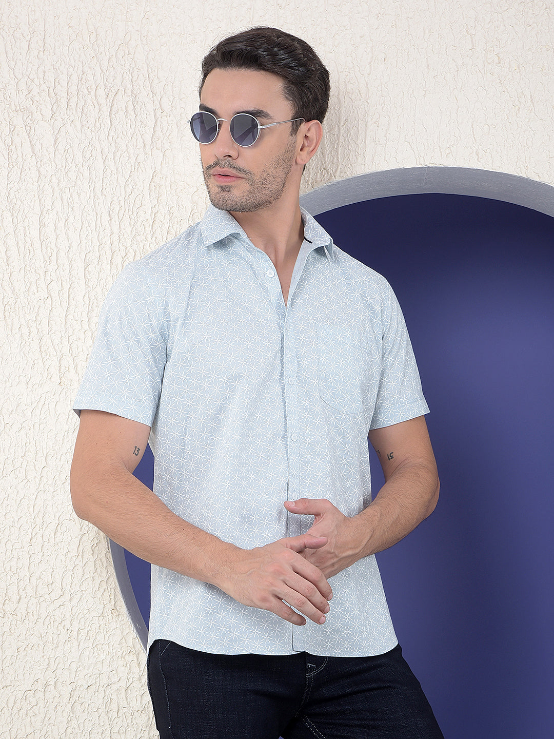 Blue Floral Printed Shirt