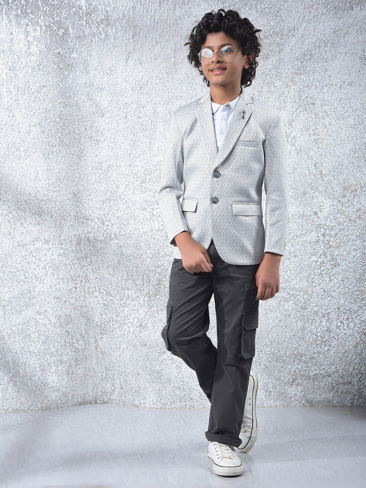 Grey Jacquard Single-Breasted Blazer