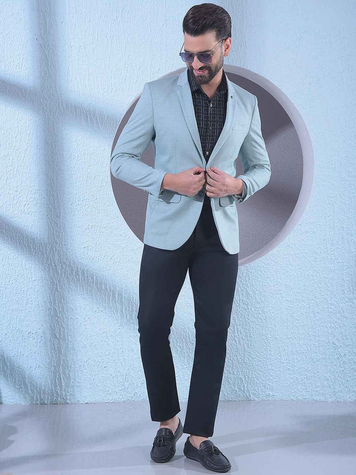 Green Notched Lapel Single Breasted Blazer