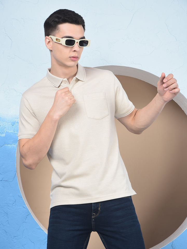 Beige Polo Neck T-Shirt
