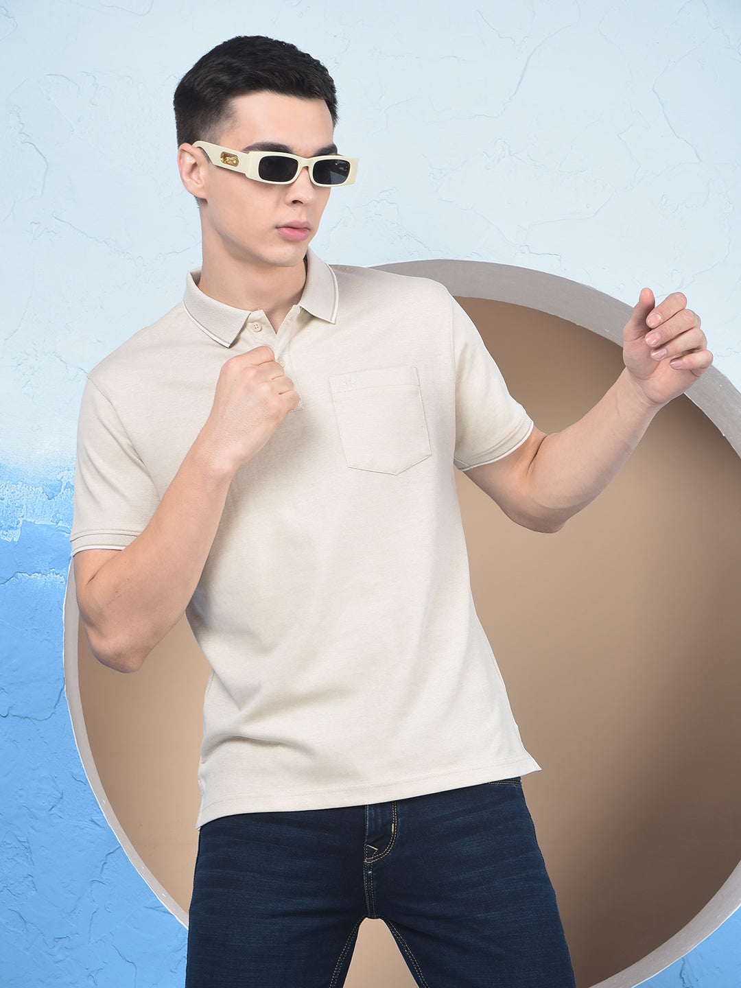 Beige Polo Neck T-Shirt