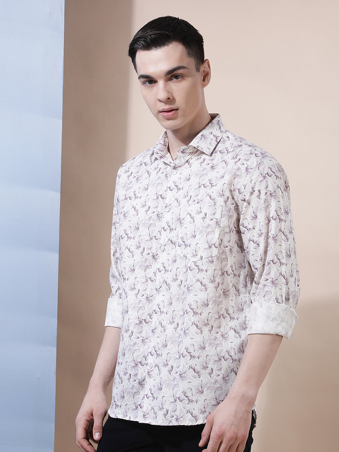 Purple Floral Print 100% Cotton Shirt