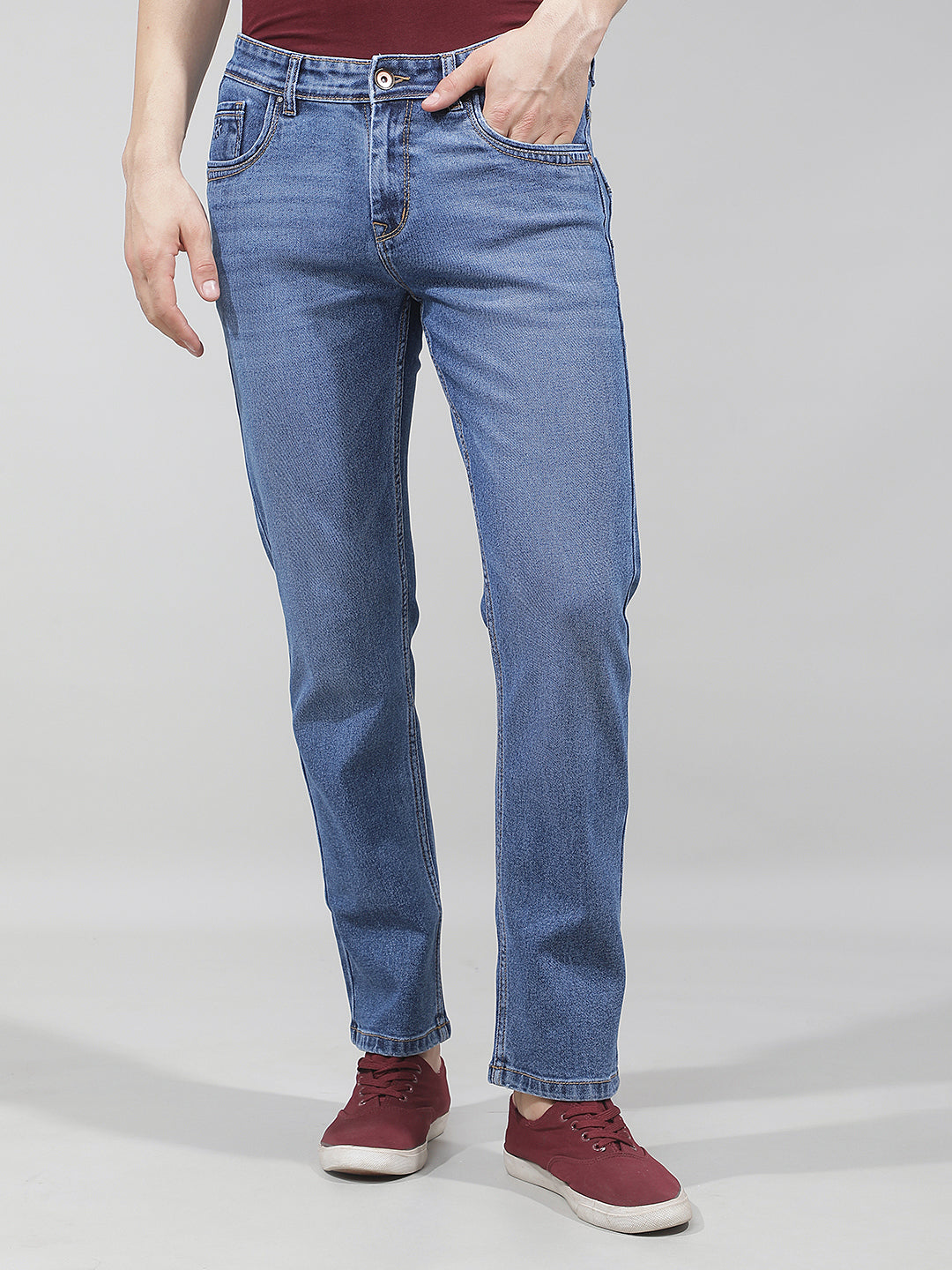 Structured Royal Blue Straight Jeans