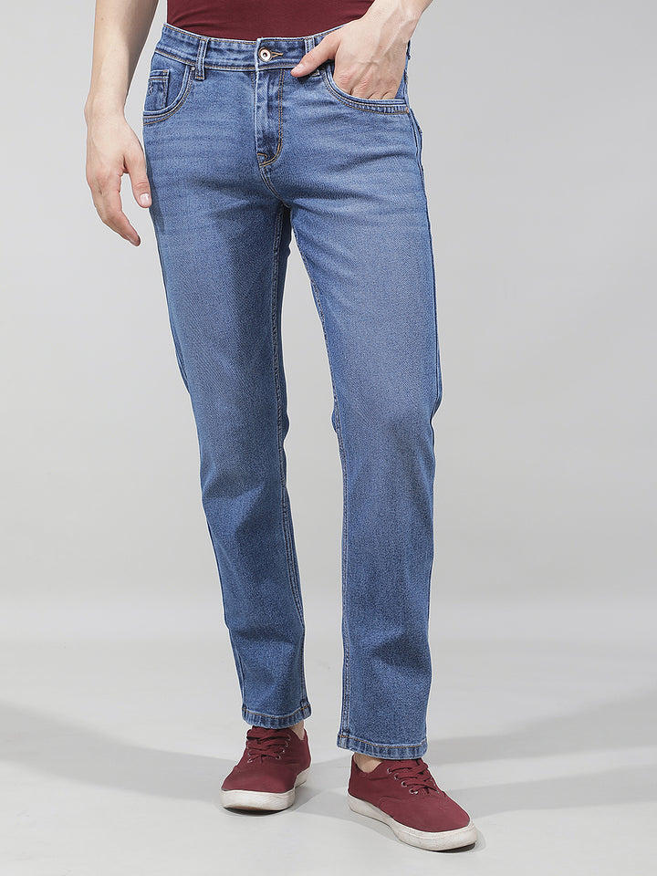 Structured Royal Blue Straight Jeans