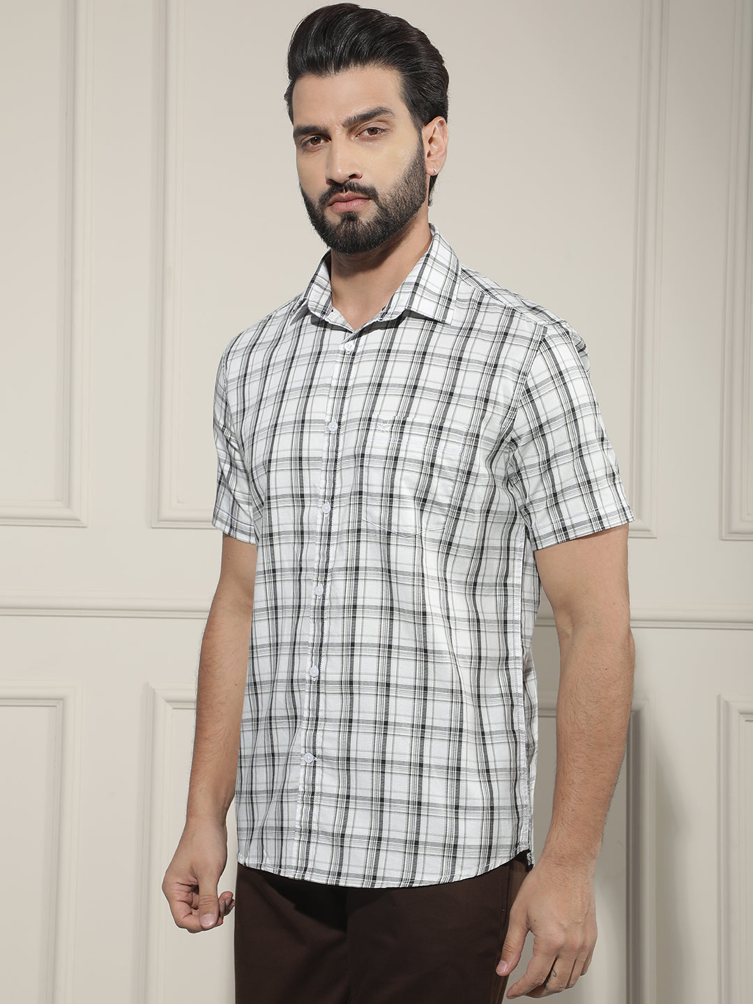 White Checked 100% Cotton Shirt