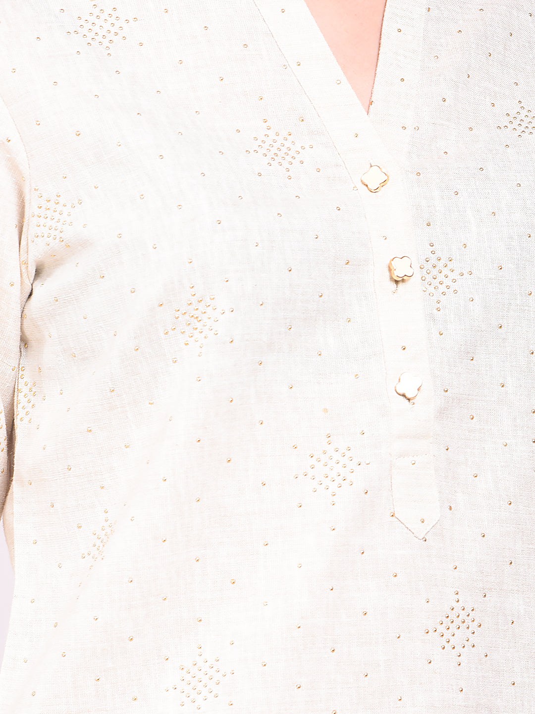 Beige Embellished V-Neck Top