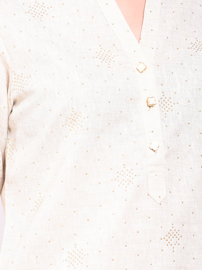 Beige Embellished V-Neck Top