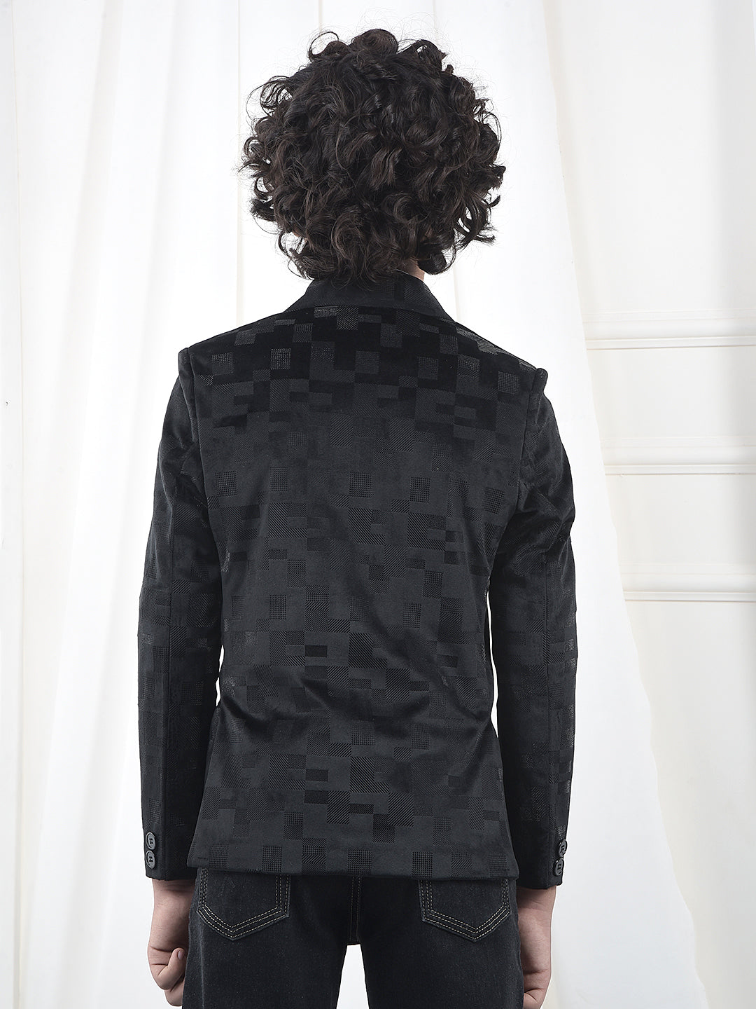Black Jacquard Single-Breasted Blazer