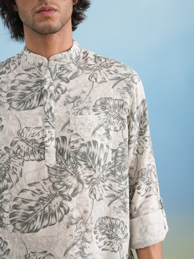Grey Floral Print Kurta