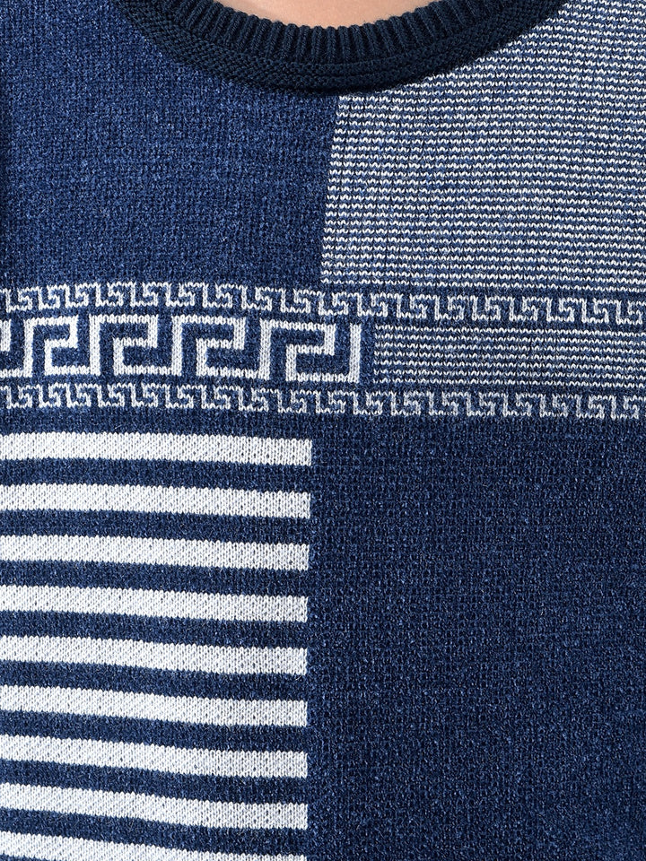 Navy Blue Jacquard Sweater