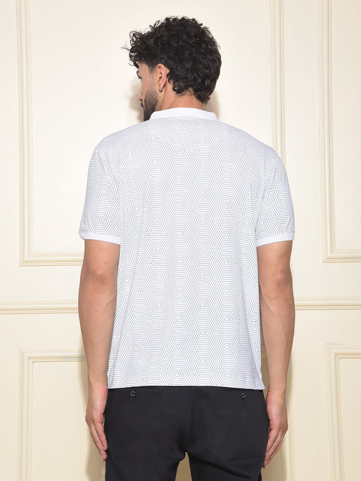 White Printed Polo-Neck T-Shirt