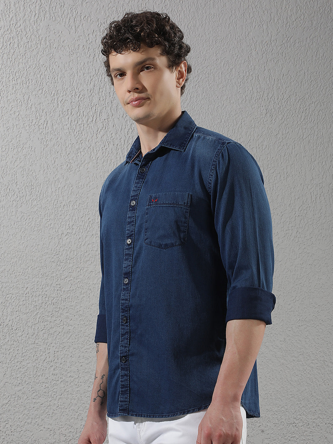Navy Blue 100% Cotton Denim Shirt