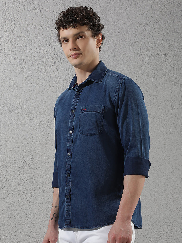 Navy Blue 100% Cotton Denim Shirt