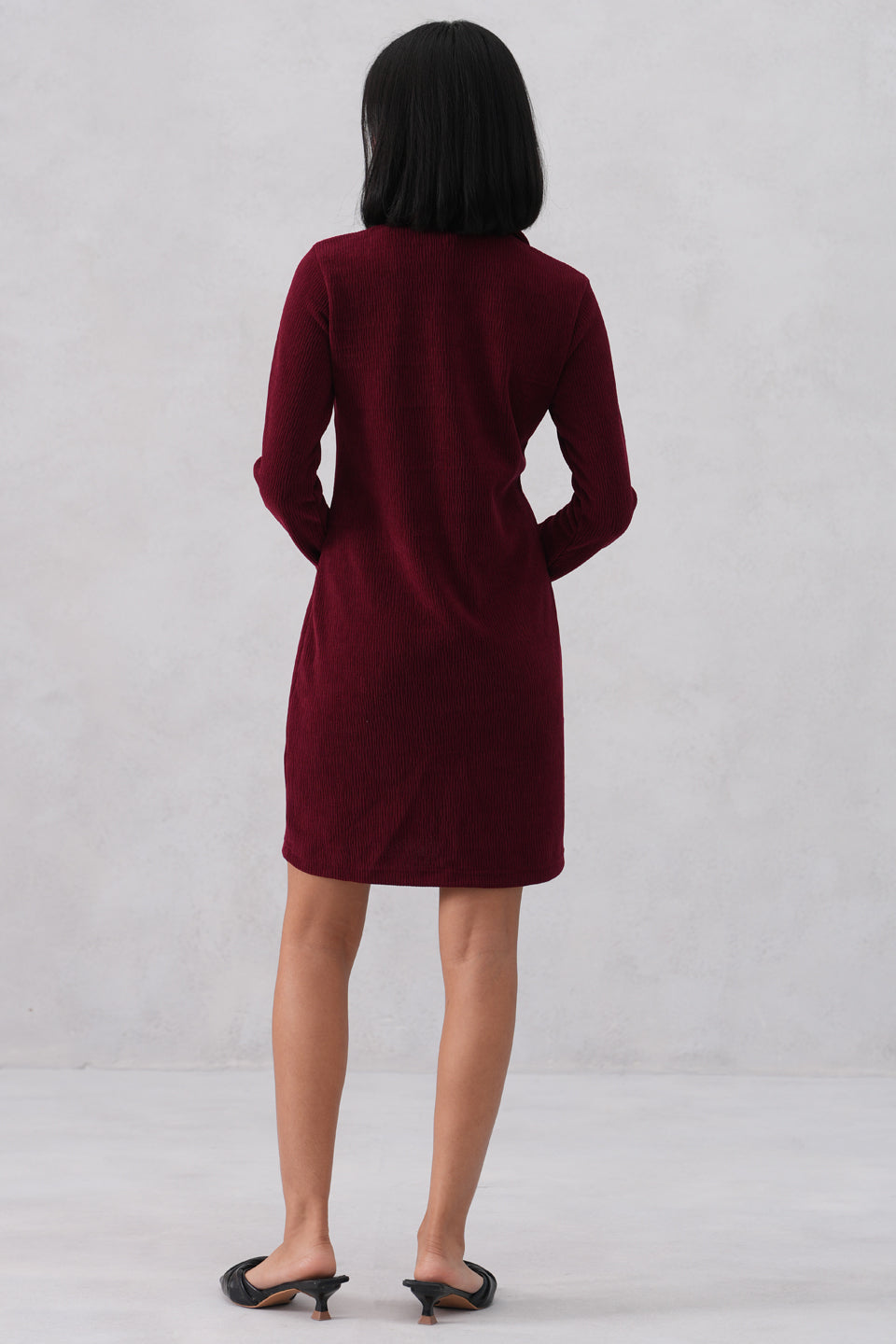 Maroon Textured Winter Mini Shirt-Dress