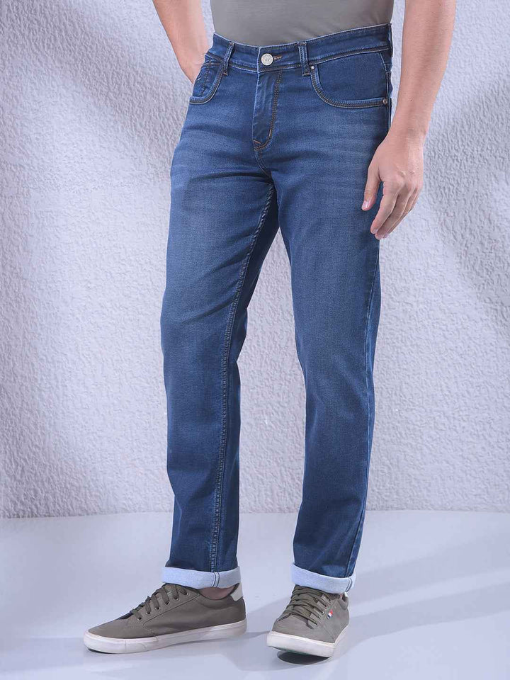 Vivid Blue Faded Stretch Jeans