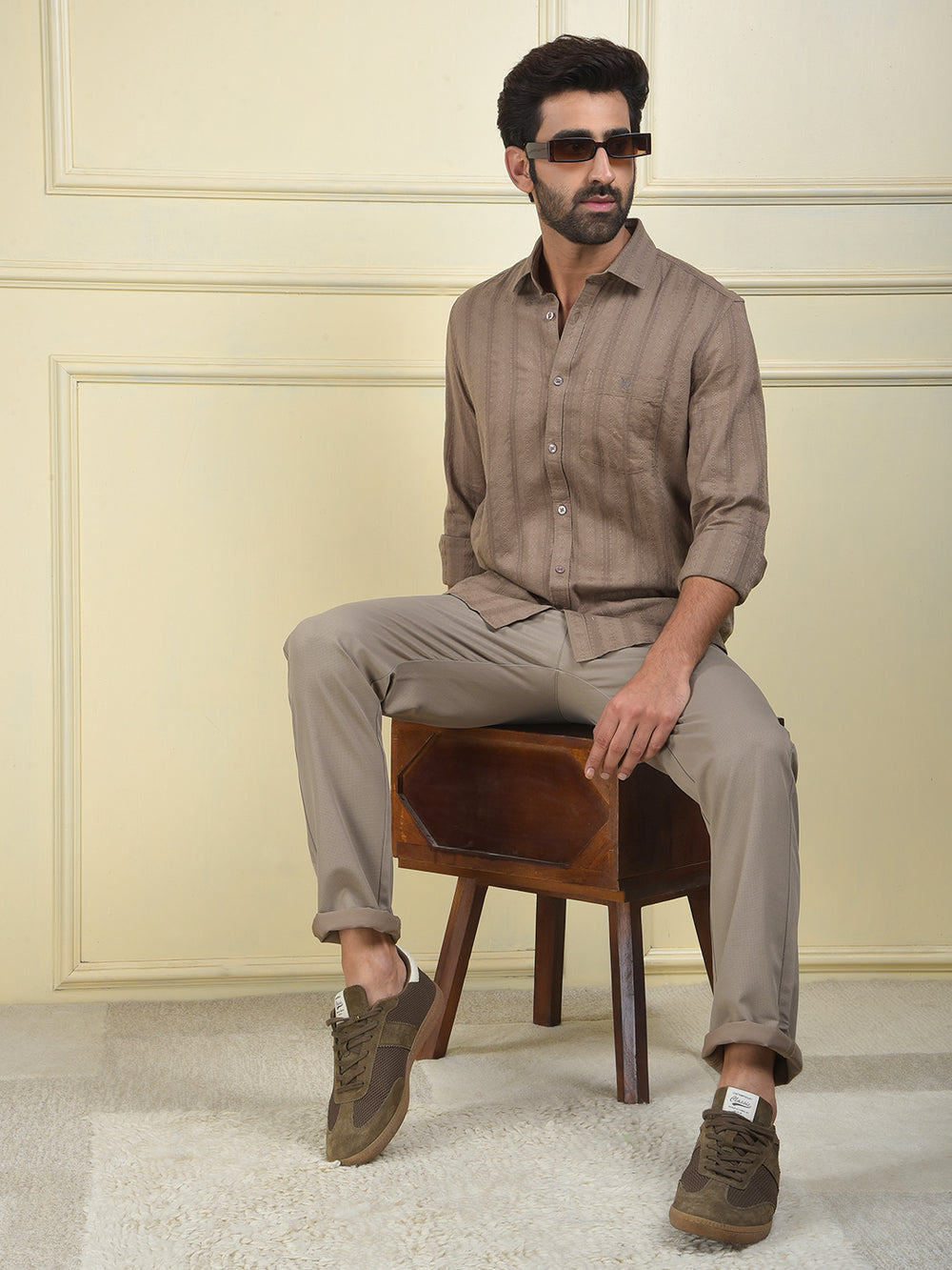 Grey Vertical Stripes 100% Cotton Shirt