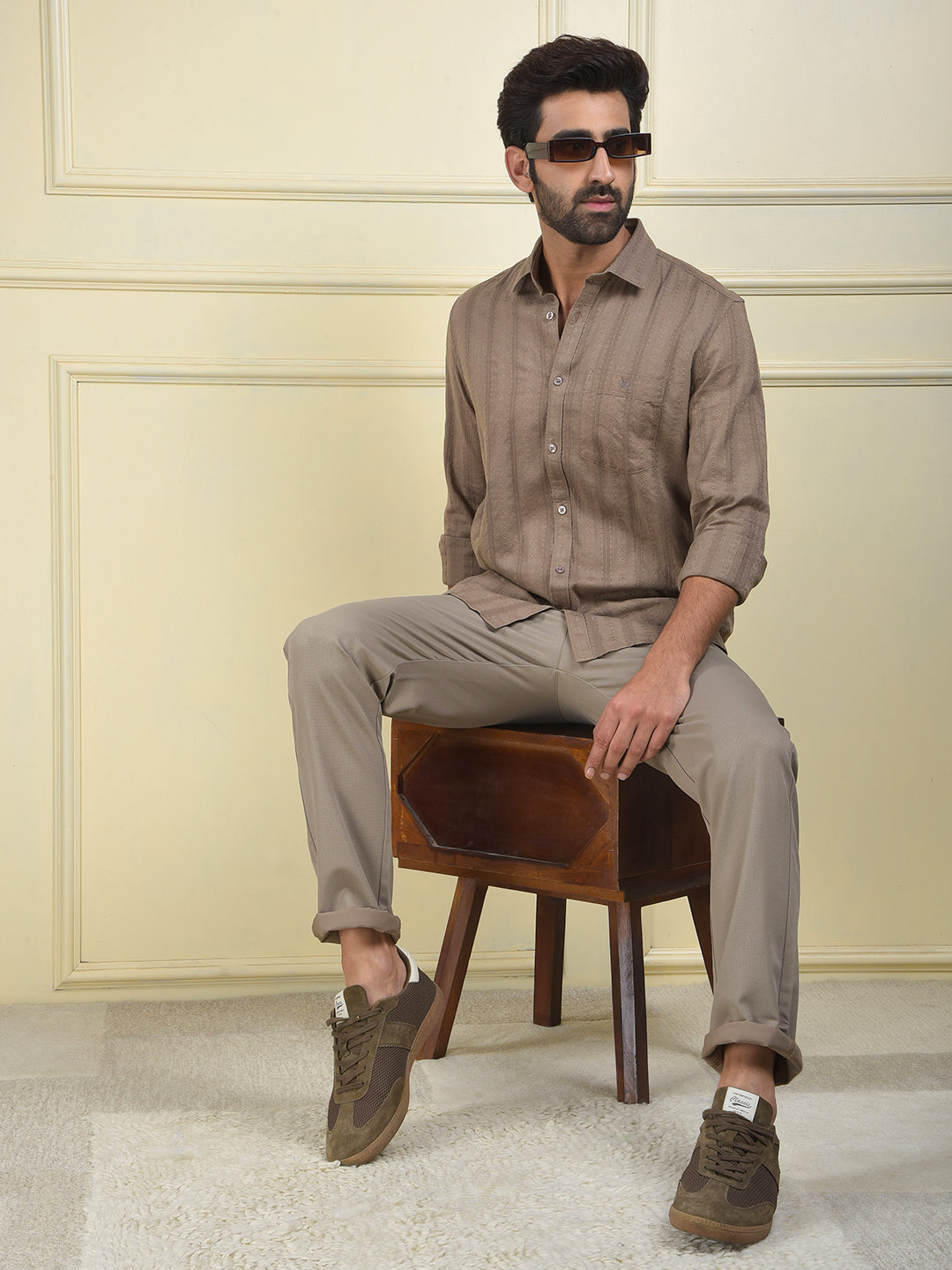 Grey Vertical Stripes 100% Cotton Shirt