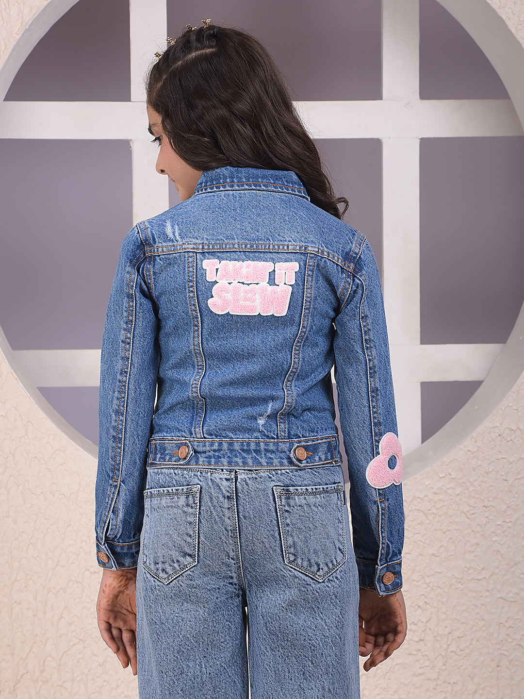 Blue 100% Cotton Cropped Denim Jacket