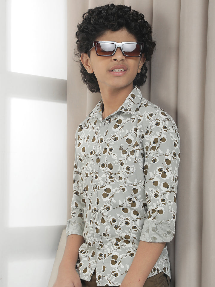 Olive 100% Cotton Abstract Print Shirt