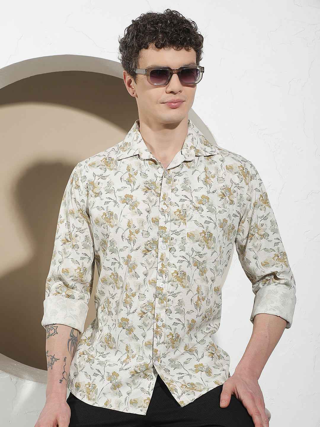 Multi-Color Floral Print Linen Shirt